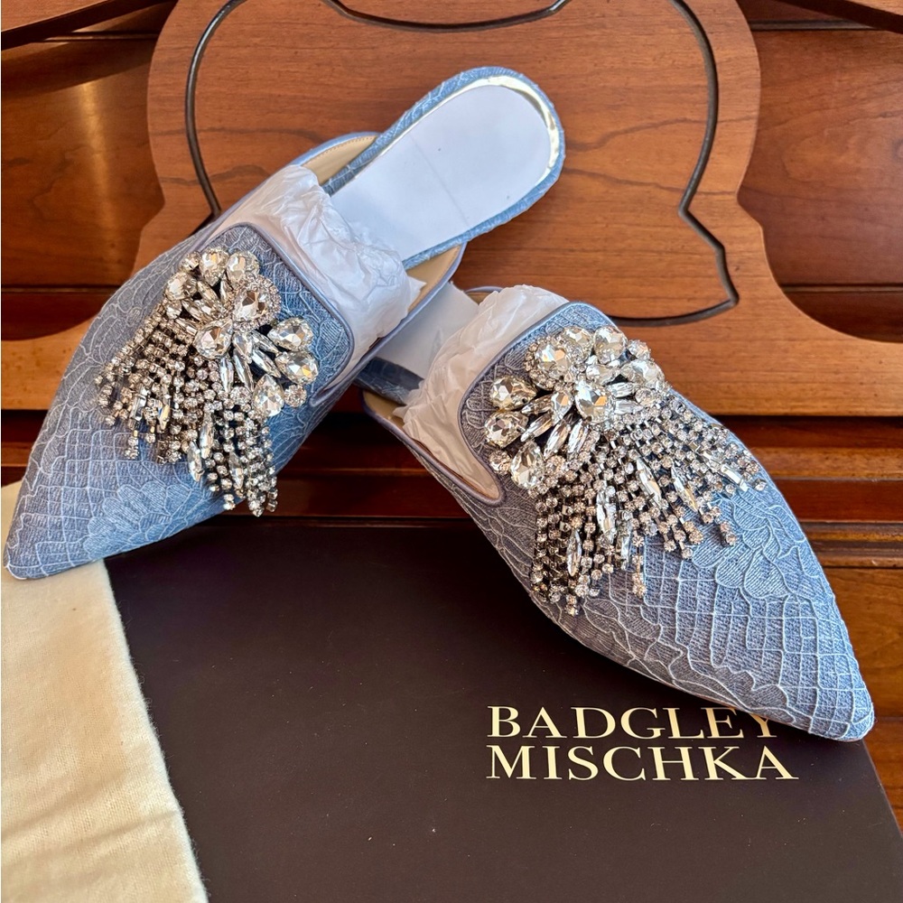 Badgley Mischka Women's Farley Blue Embellished Mules - Picture 9 of 16